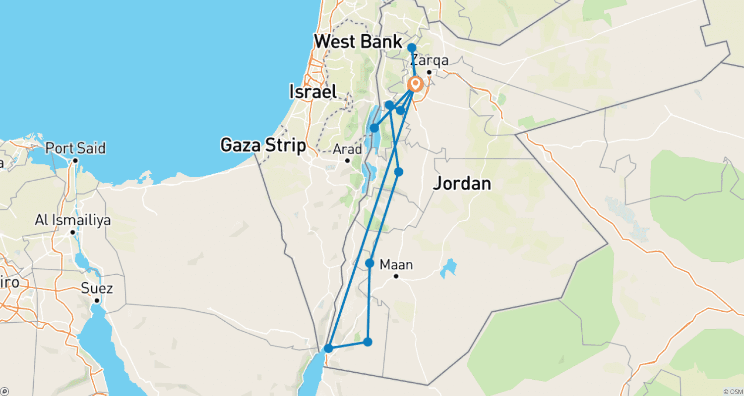 Mapa trasy: Small Group Tour Jordan (incl. Flight)
