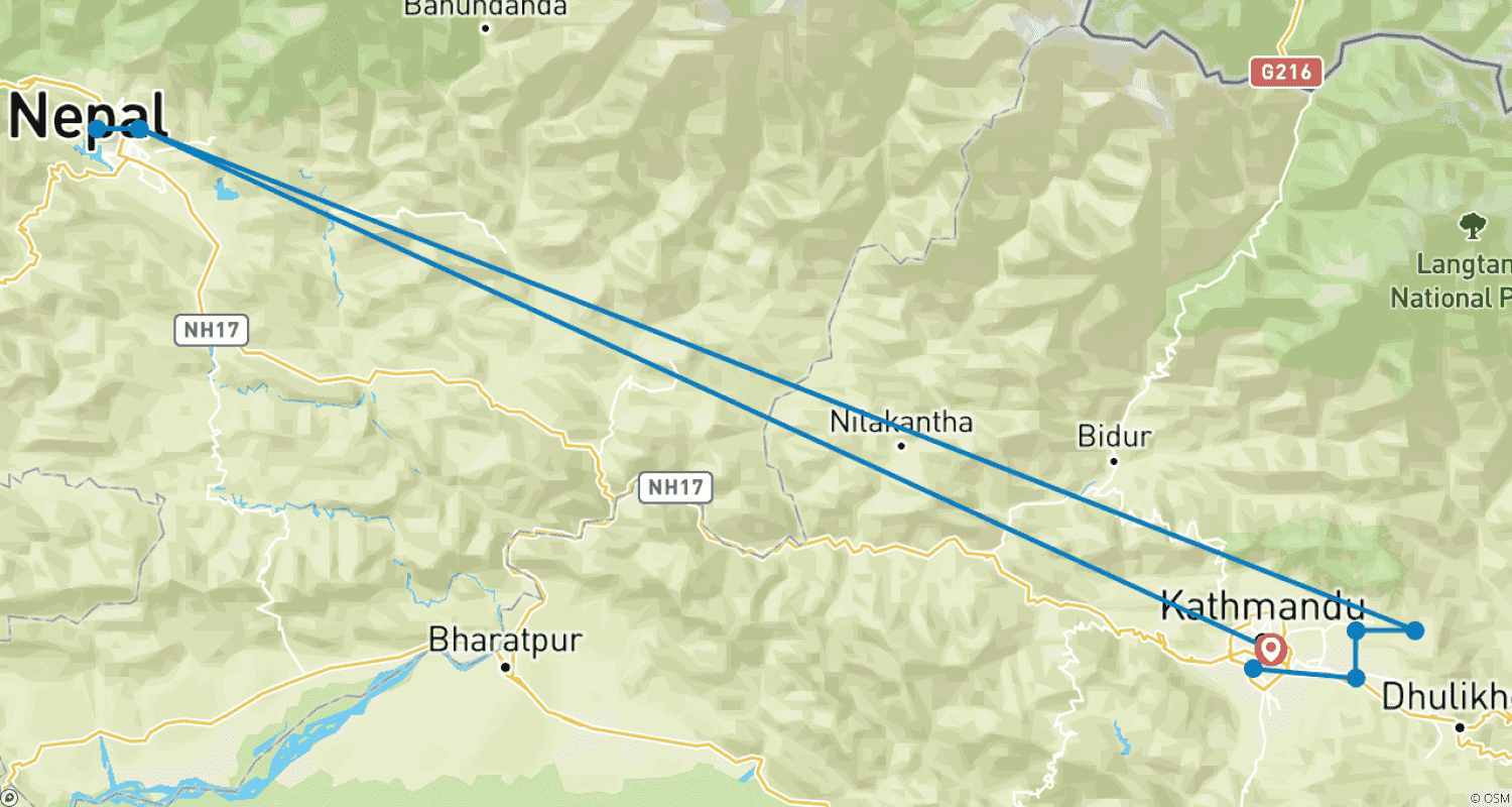 Mapa trasy: Odkryj Nepal: Wycieczka po Katmandu i Pokharze