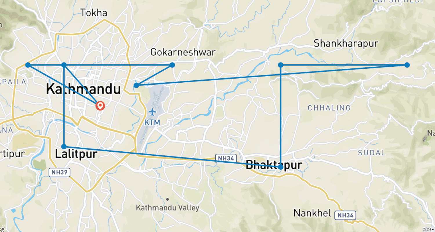 Mapa do percurso de Passeio Turístico pelo Vale do Nepal e Excursão ao Nascer do Sol em Nagarkot