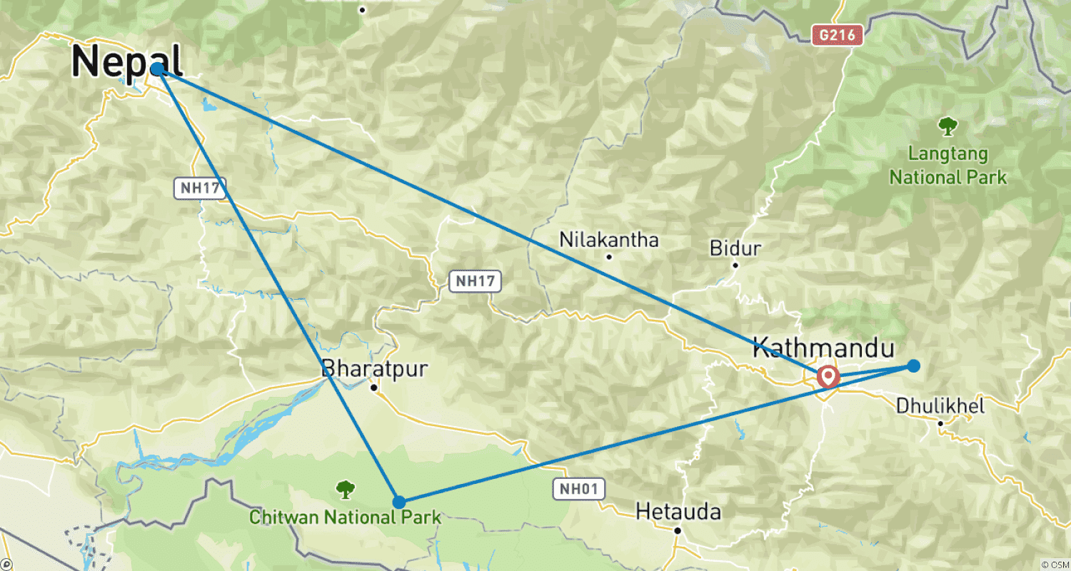 Mapa trasy: 9-dniowa wycieczka: Dziedzictwo kulturowe Nagarkot i dzika przyroda