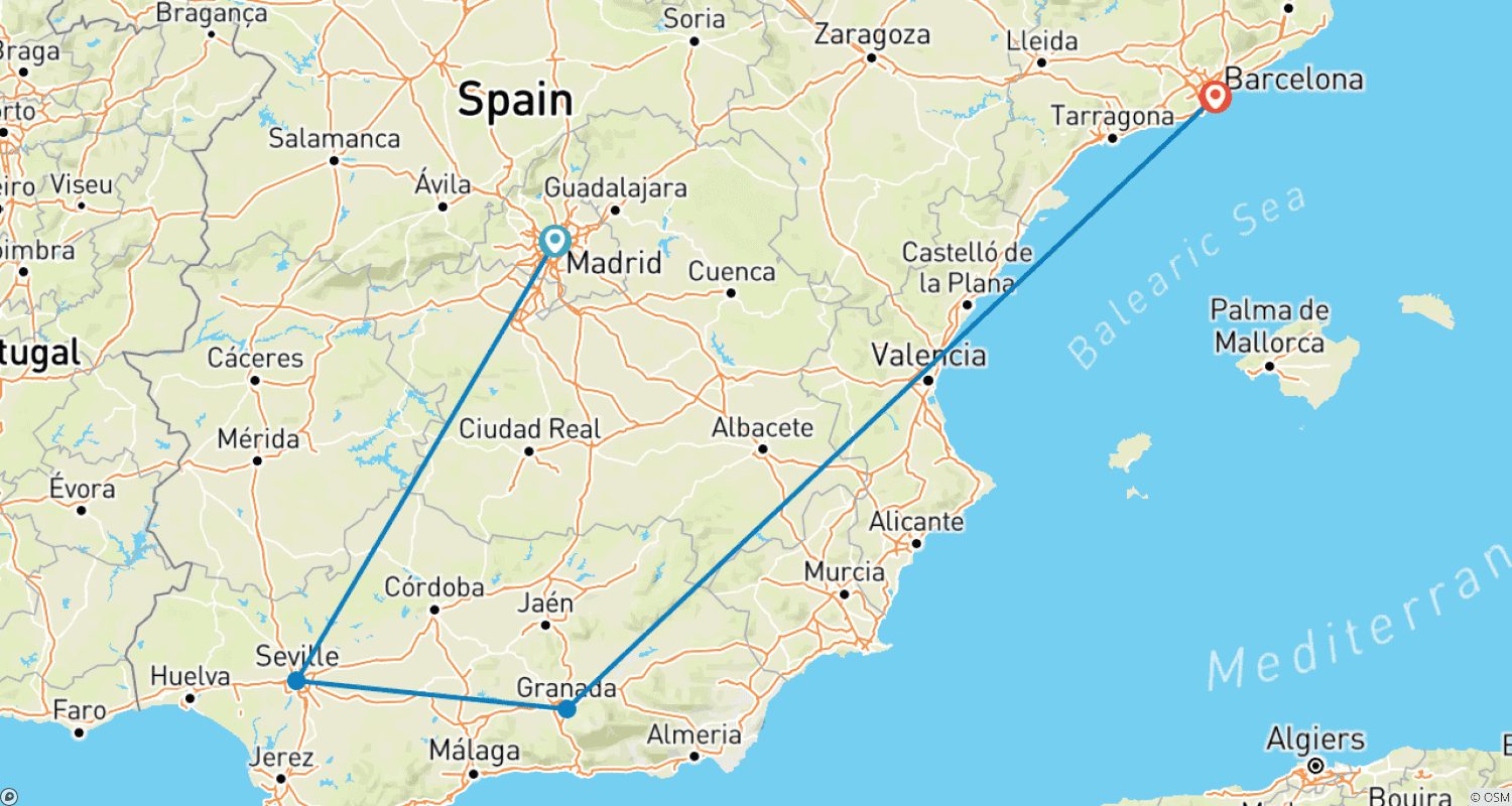 خريطة مسار Tailor-Made 9 Days Spain Cultural Trip with Daily Departure & Private Guide