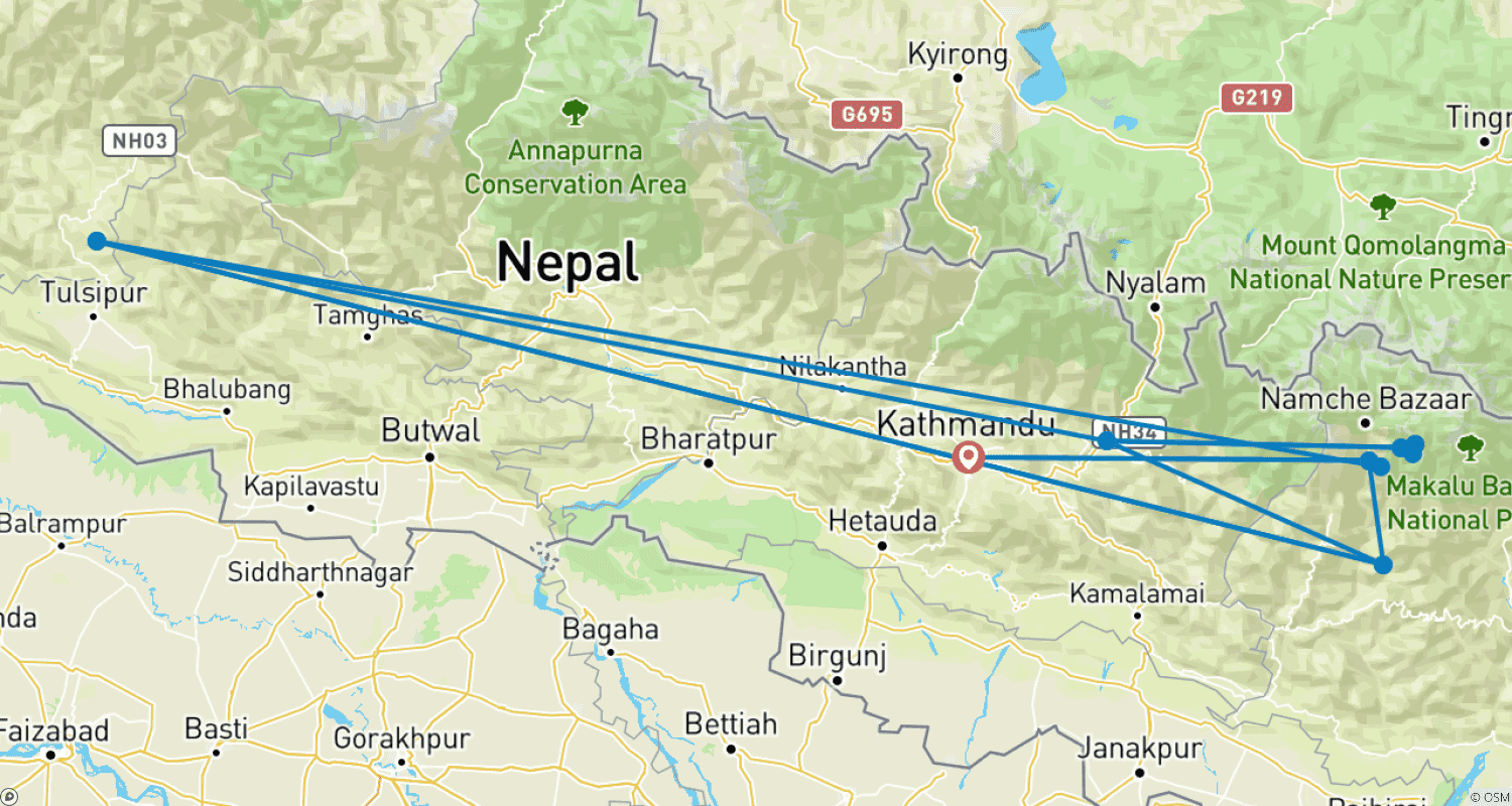 Mapa trasy: Krótka Wyprawa na Mera Peak 14 Dni