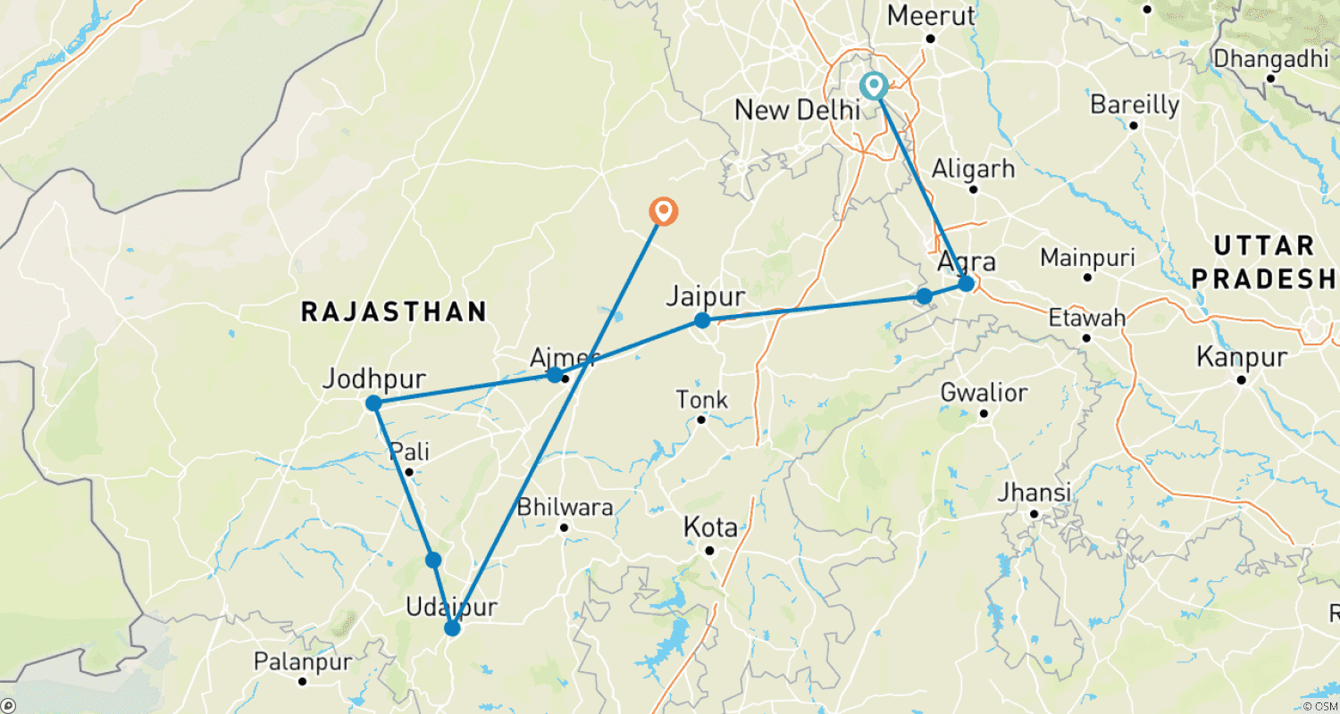 خريطة مسار Royal Tour of India(Golden Triangle with Rajasthan)