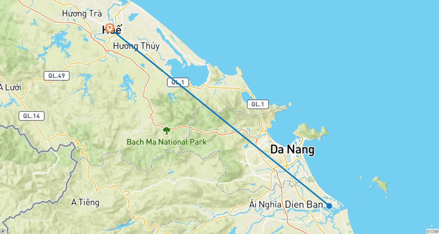 Mapa trasy: Rowerem po Wietnamie: Hue do Hoi An 5 dni