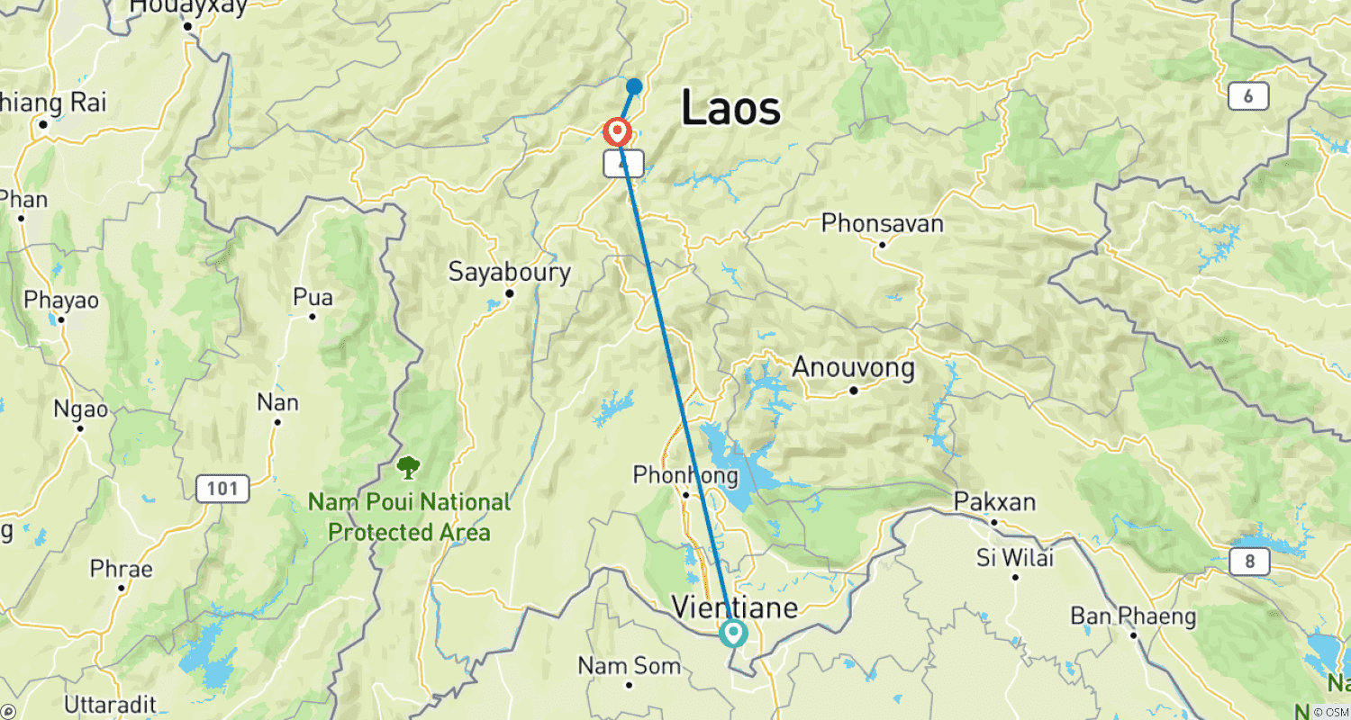 Mapa do percurso de Laos em 4 Dias e 3 Noites: Um Vislumbre