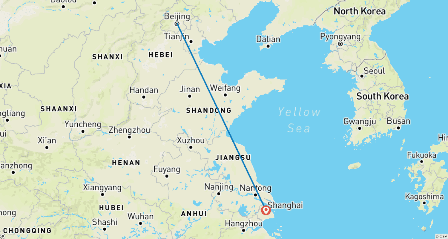 6日間クラシック中国ツアー（プライベート）のルートマップ