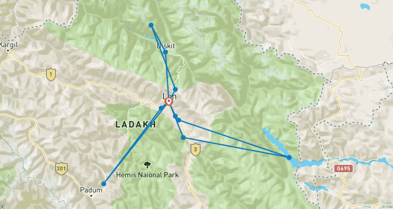 خريطة مسار Leh Ladakh Escorted Tour