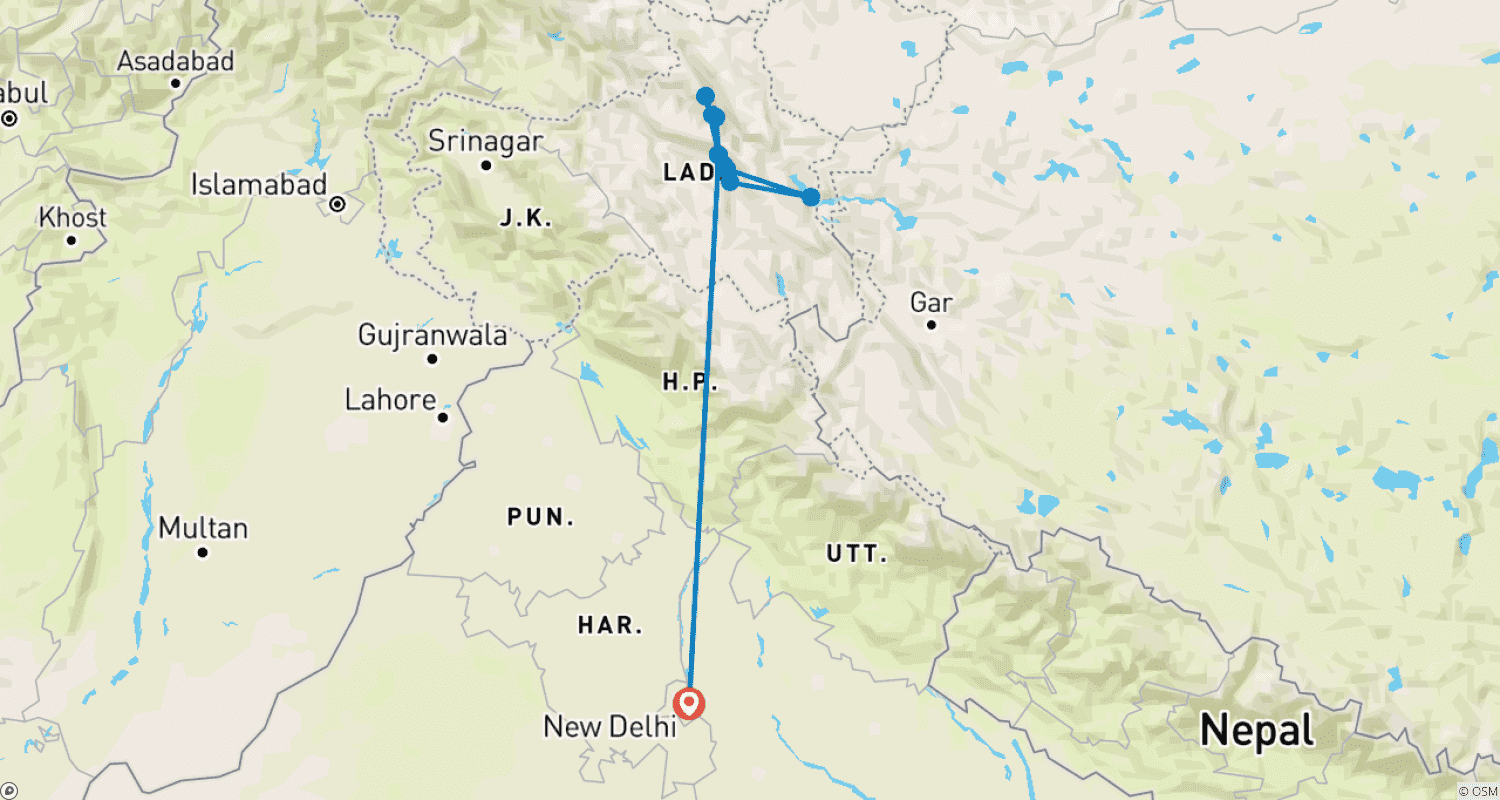 خريطة مسار Leh Ladakh Tour Package from Delhi with Flights