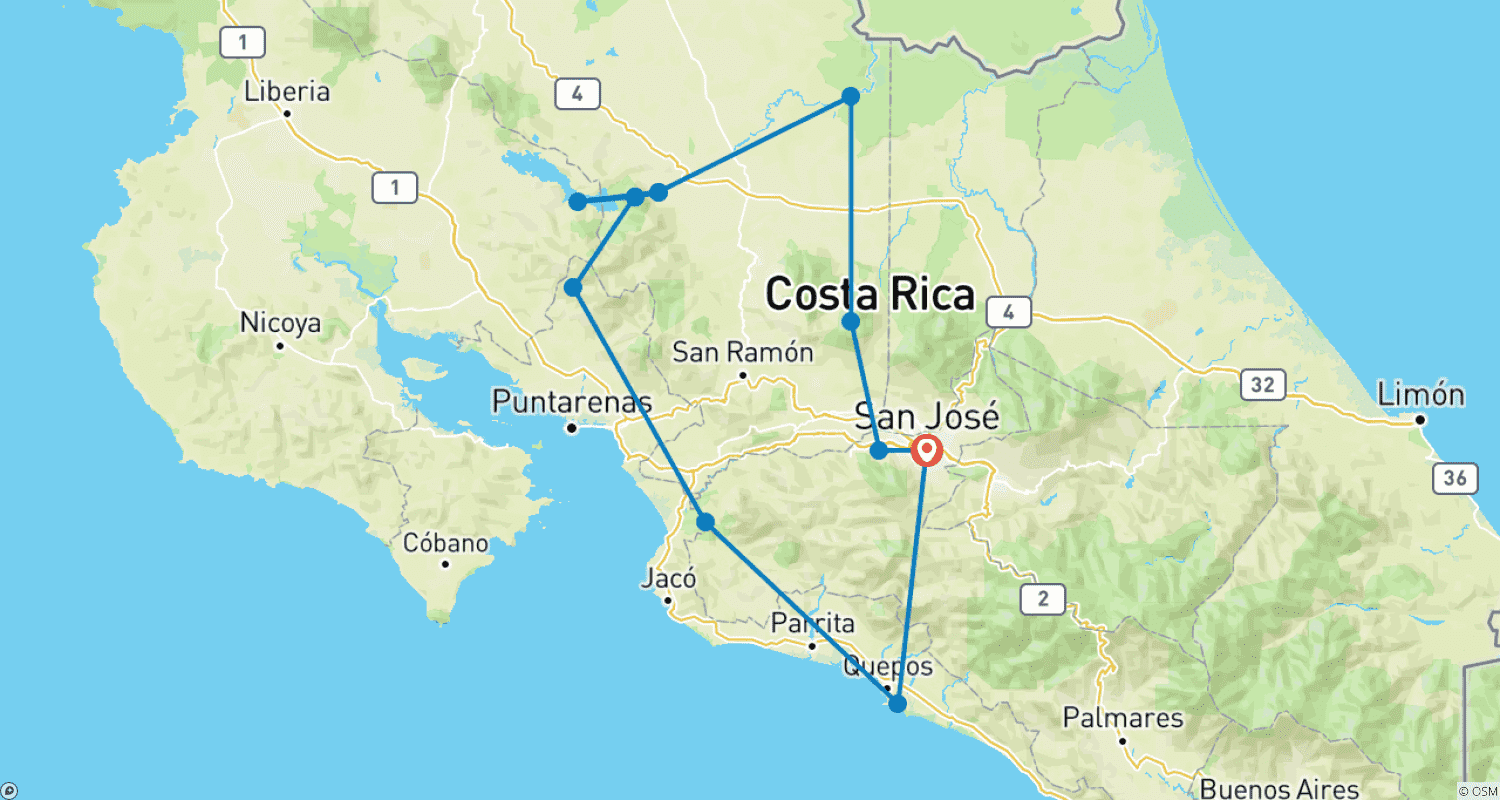 Mapa trasy: Costa Rica for Nature Explorers