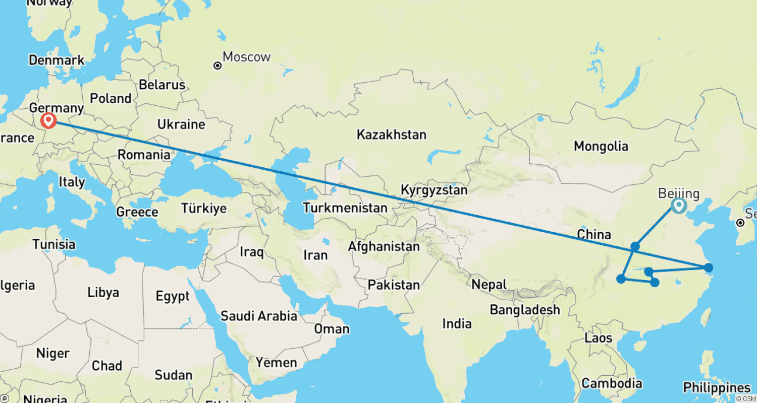 Mapa trasy: Chiny - W Krainie Długiej Rzeki