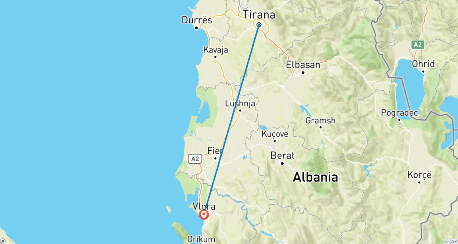 Mapa trasy: Odkryj Zatokę Vlora: Wyspa Sazani i Półwysep Karaburun z Tirany