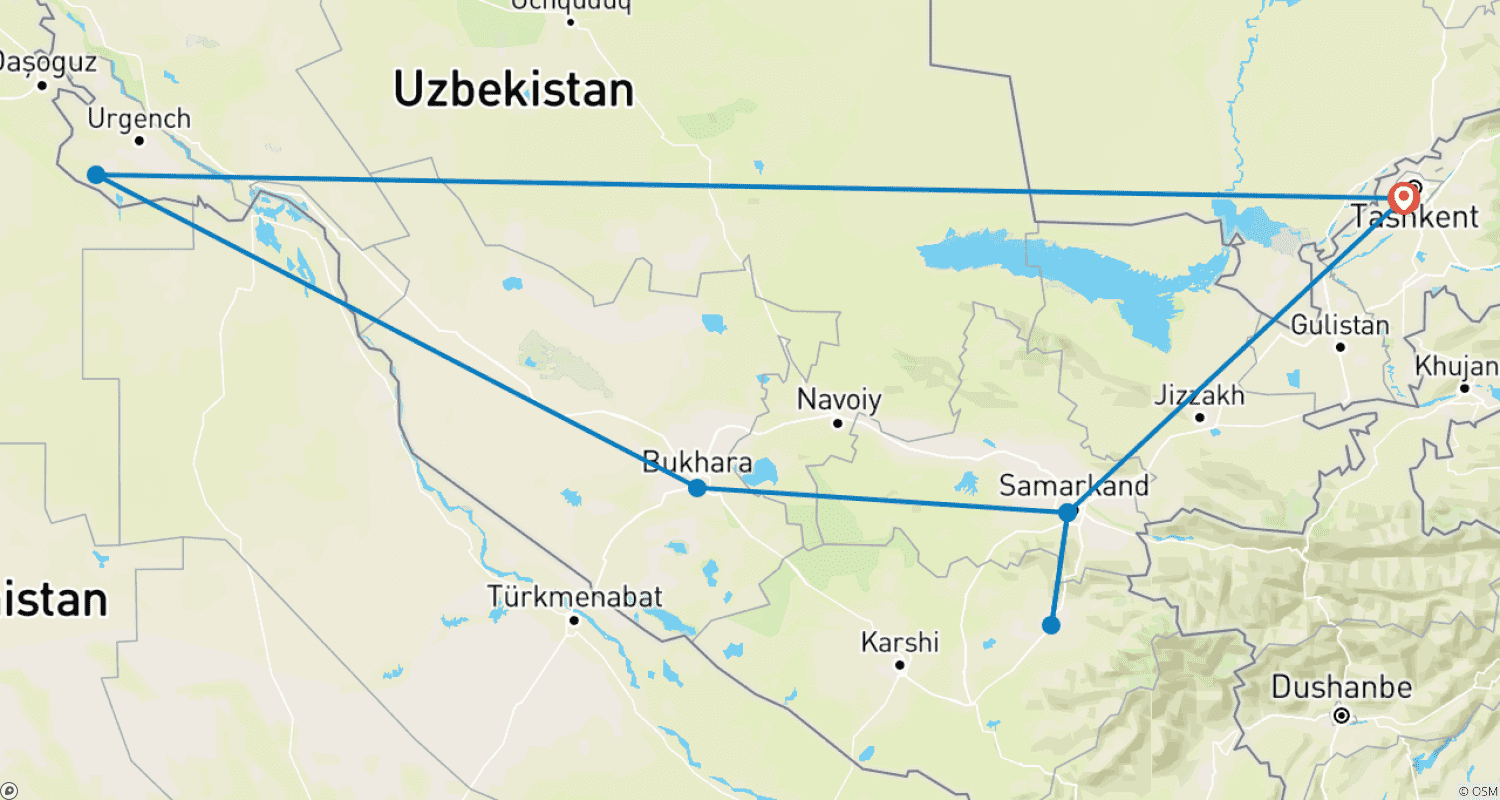 Mapa do percurso de Classical Tour to Uzbekistan - Private Tour