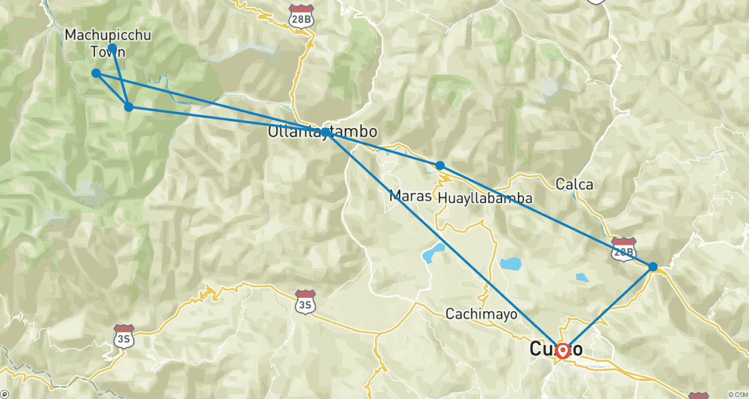 Mapa trasy: Short inca trail & Sacred Valley