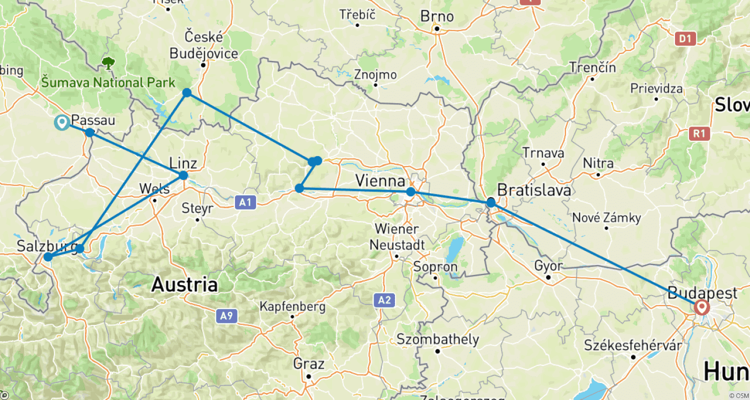 Mapa trasy: Romantyczny Dunaj 2025