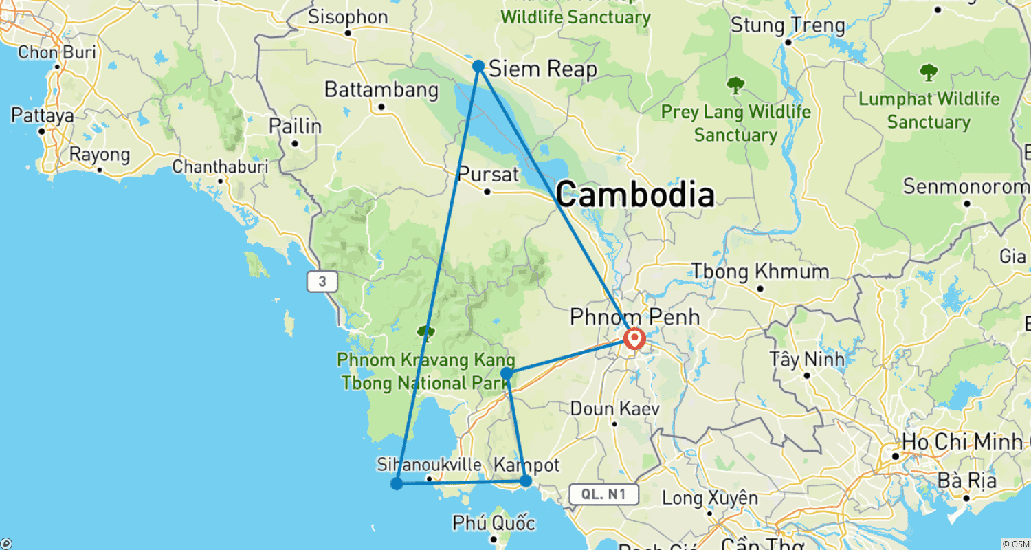 Mapa trasy: Adventure Cambodia