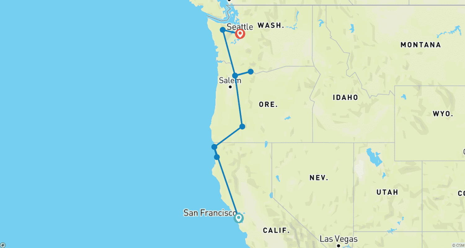 Mapa trasy: San Francisco to Seattle