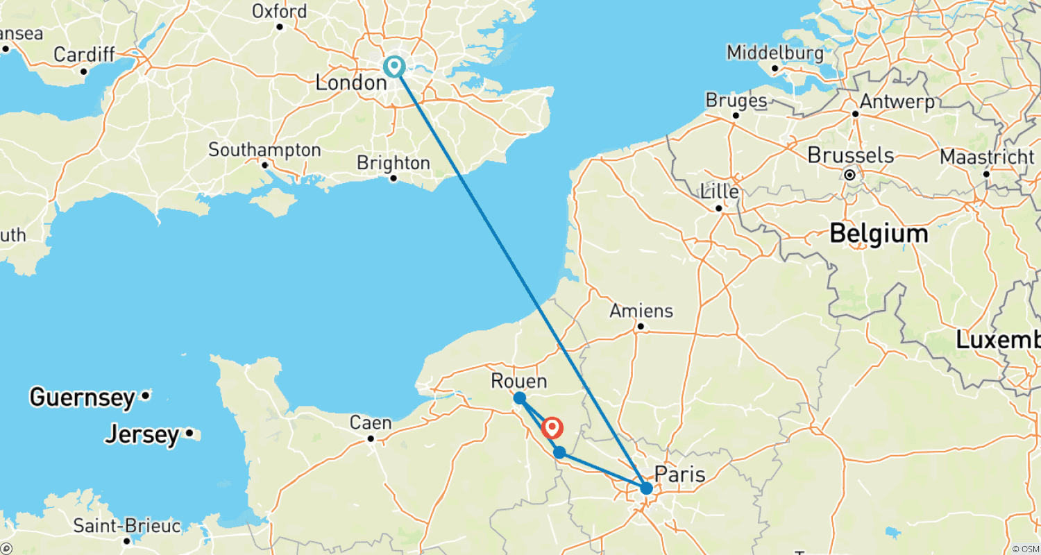 Mapa do percurso de London, Paris & D-Day
