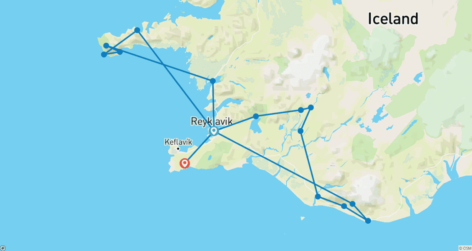 Customized 5 Days Private Iceland Tour with Golden Circleのルートマップ