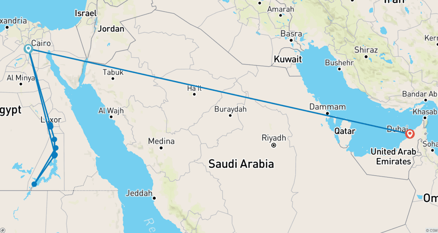 Mapa do percurso de Egypt and Dubai: An 11-Day Exploration