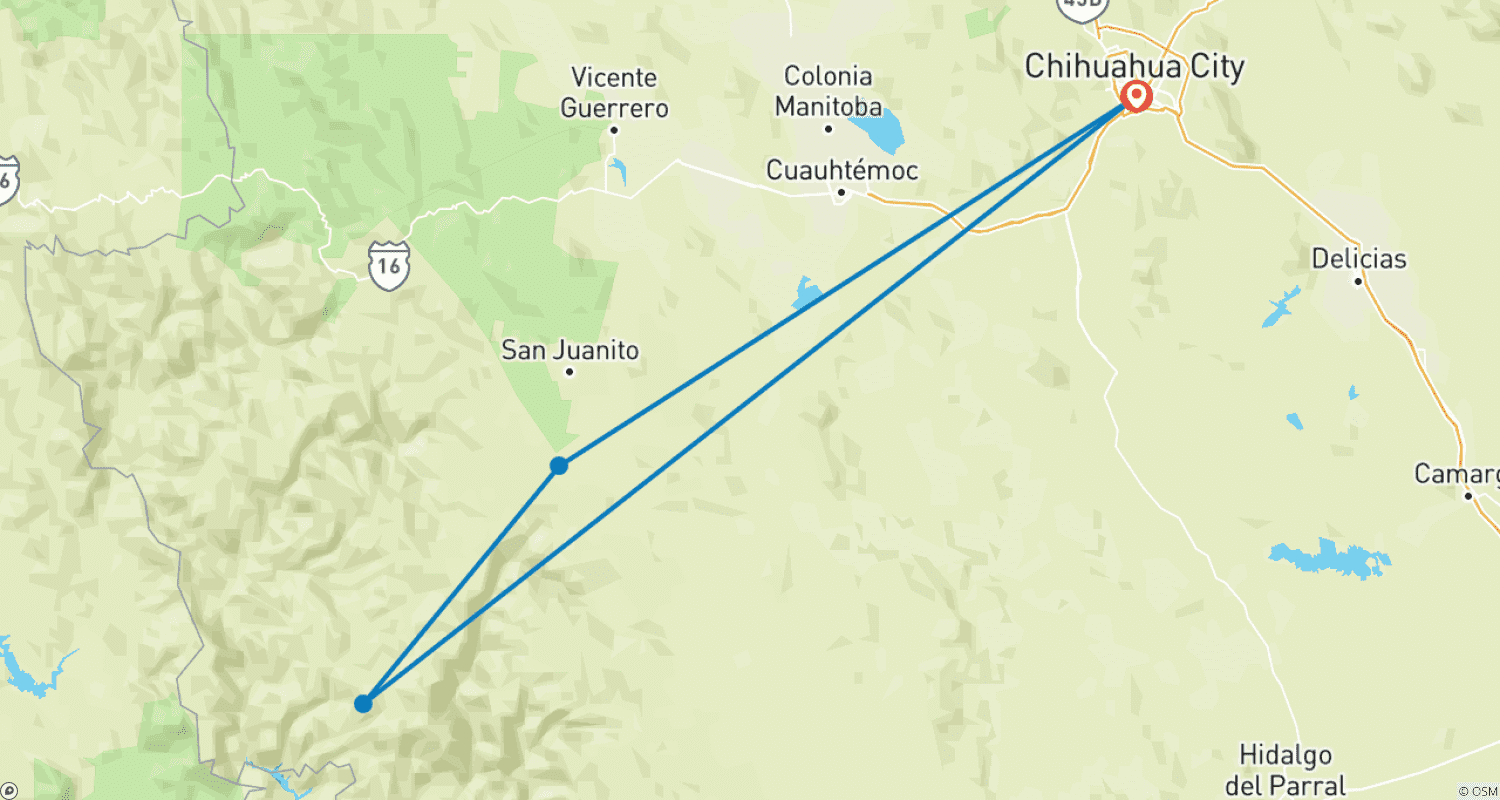 Mexico: Chihuahua, Barracas, Creel - 6 daysのルートマップ