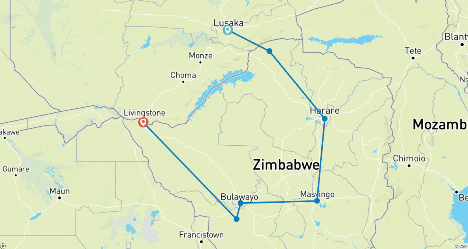 خريطة مسار 11 Days Exploring The 5 UNESCO World Heritage Sites In Zimbabwe