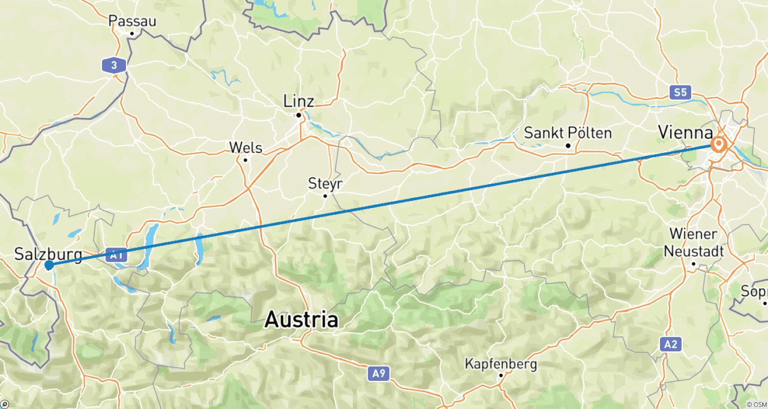 خريطة مسار 4 Days Private Austria Tour to Vienna & Salzburg, Daily Departure