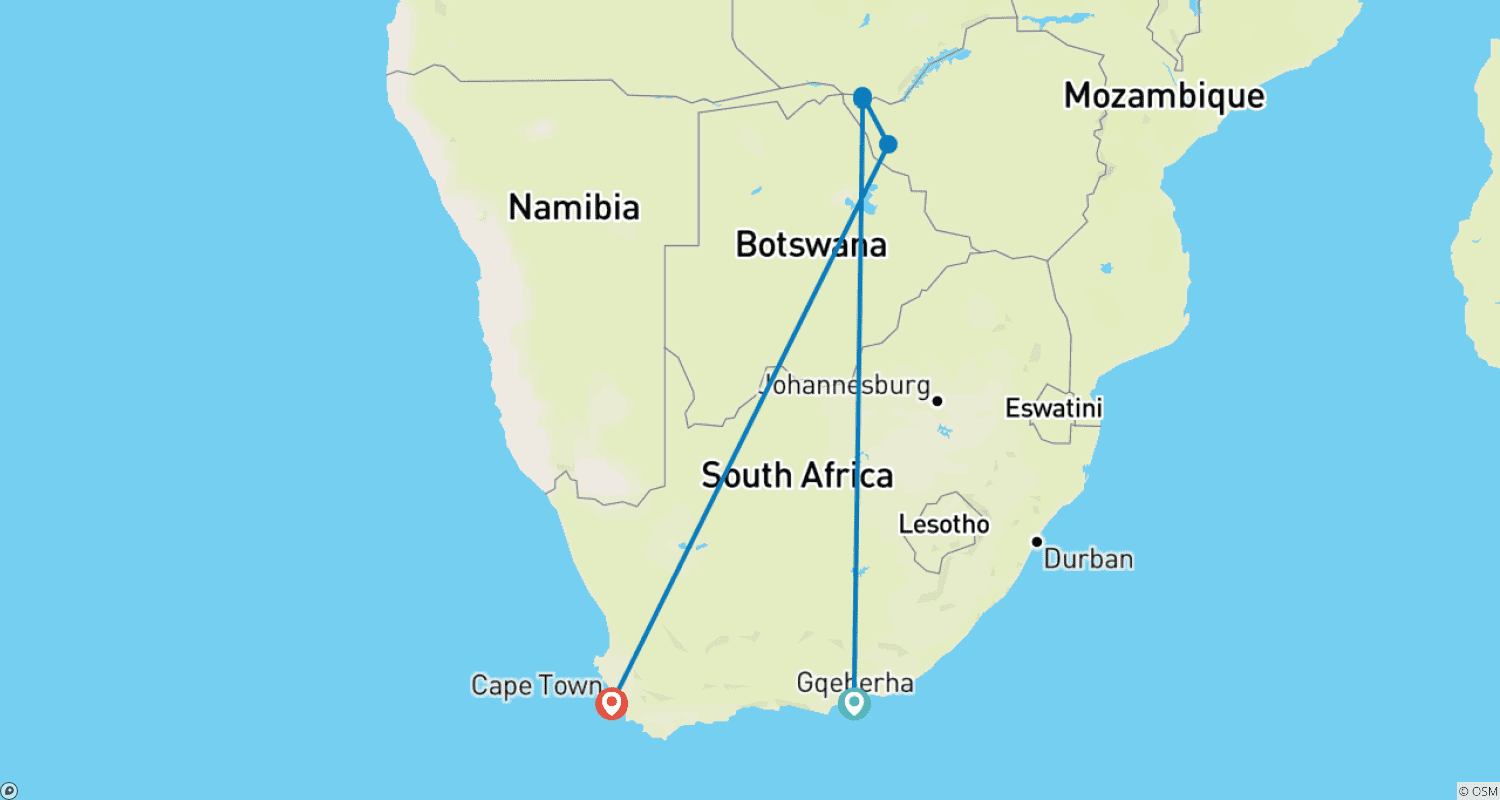 Mapa do percurso de Victoria falls Experience from Port Elizabeth 3 Days/2Nights