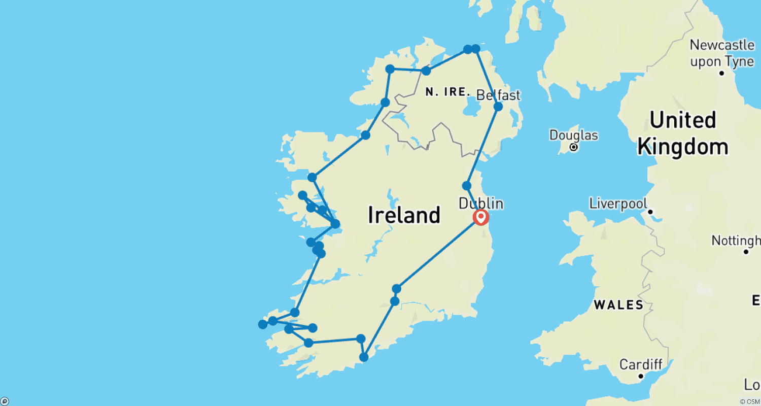 Mapa do percurso de Experiência Irlandesa Definitiva de 11 Dias - Excursão em Grupo Pequeno