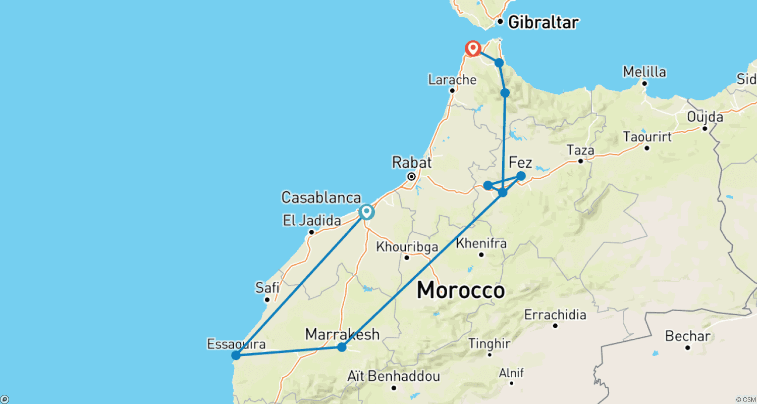 خريطة مسار 14 Days Tour in Morocco from Casablanca to Tangier