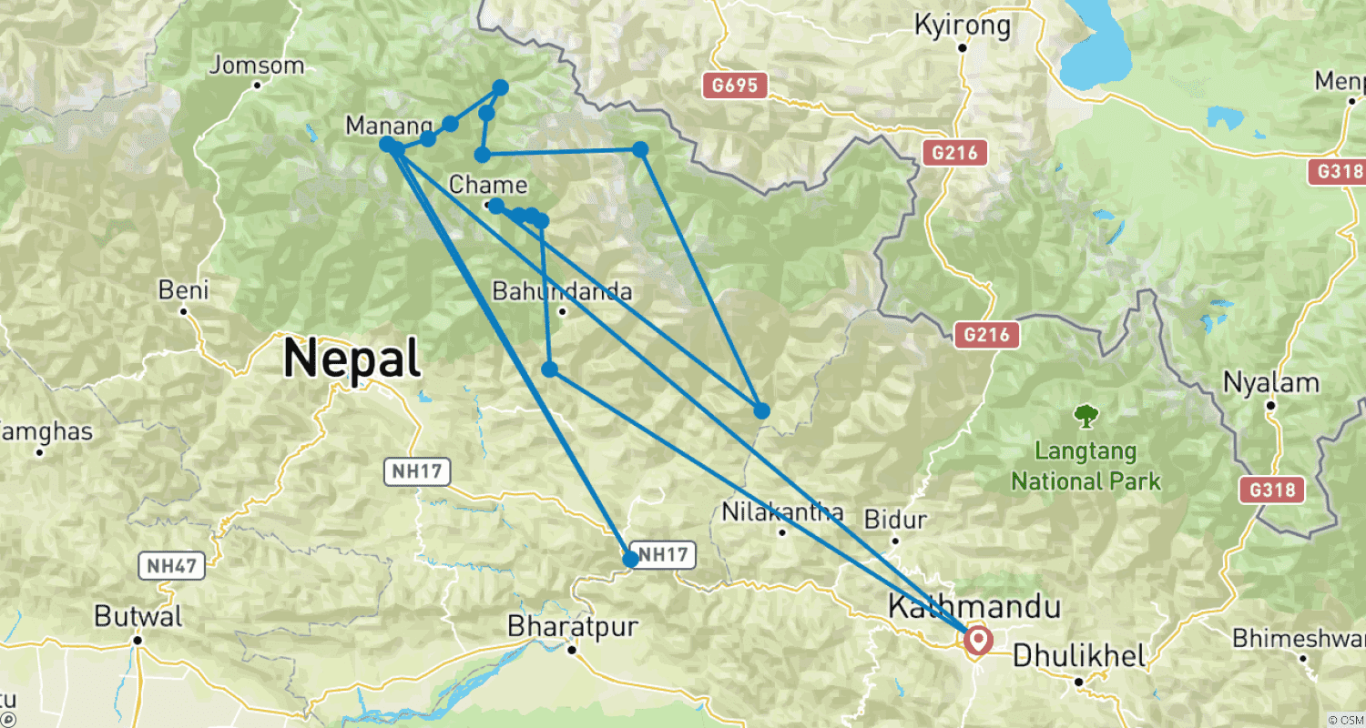 Mapa trasy: Nar Phu Valley Trek