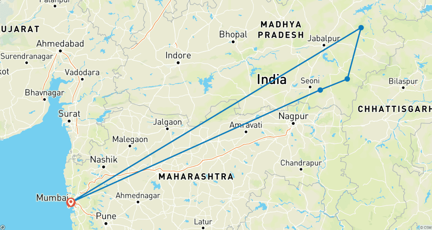 خريطة مسار Ultimate Tiger Safari Tour in India with Mumbai