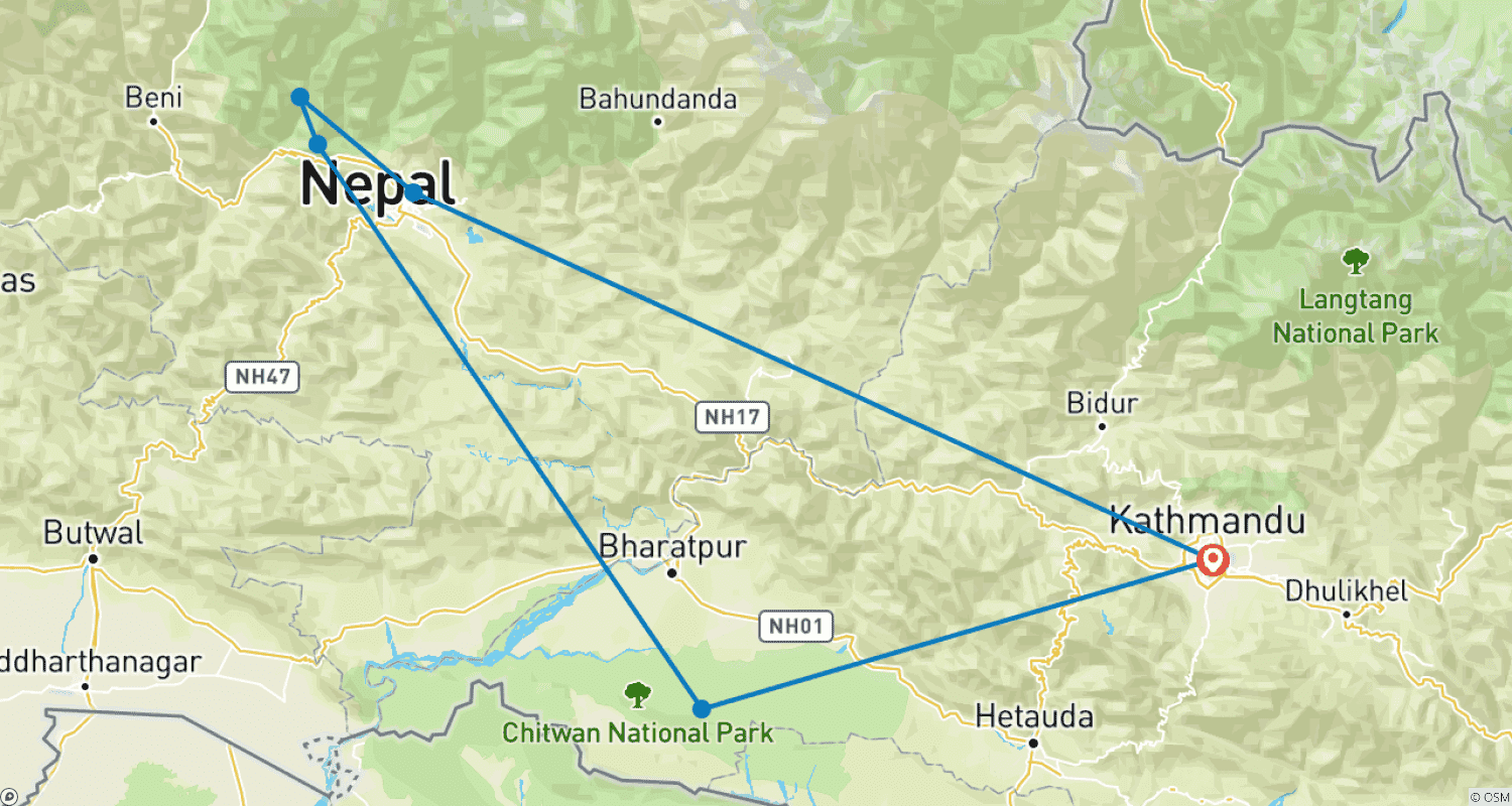 Mapa do percurso de Nepal Essencial (Hotéis 4 Estrelas)