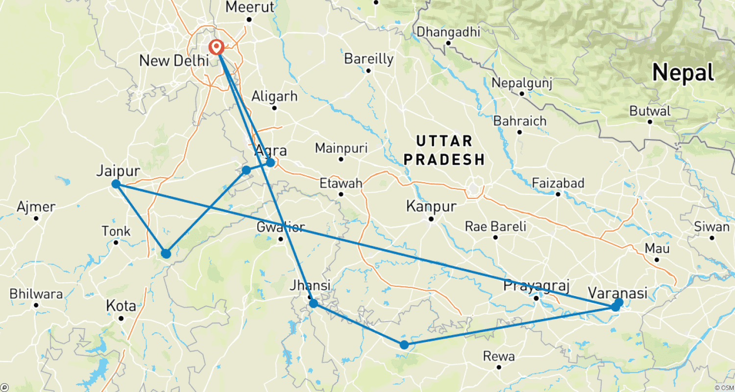 Mapa trasy: Incredible India (Hotele 4-gwiazdkowe)