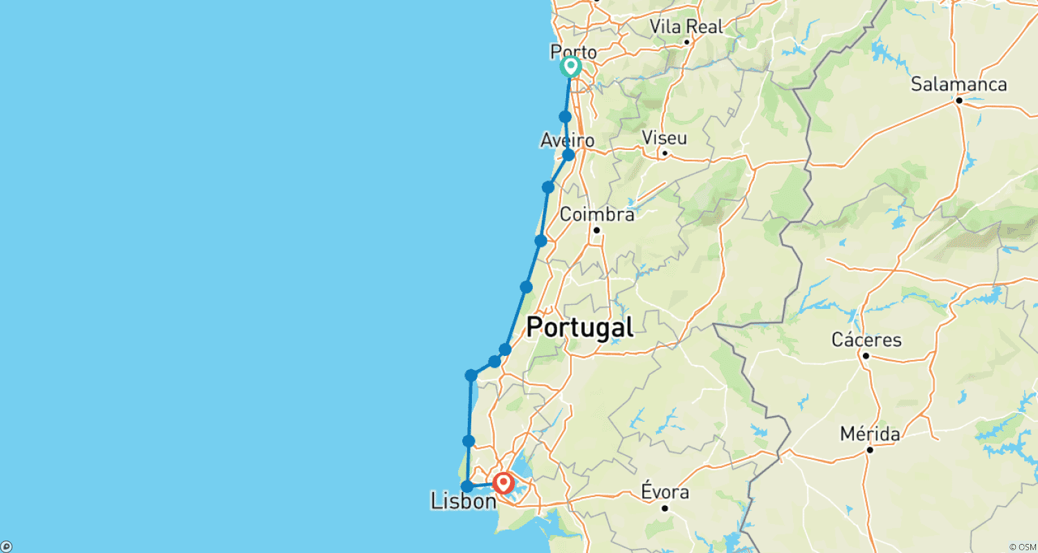 Mapa trasy: Porto – Lizbona