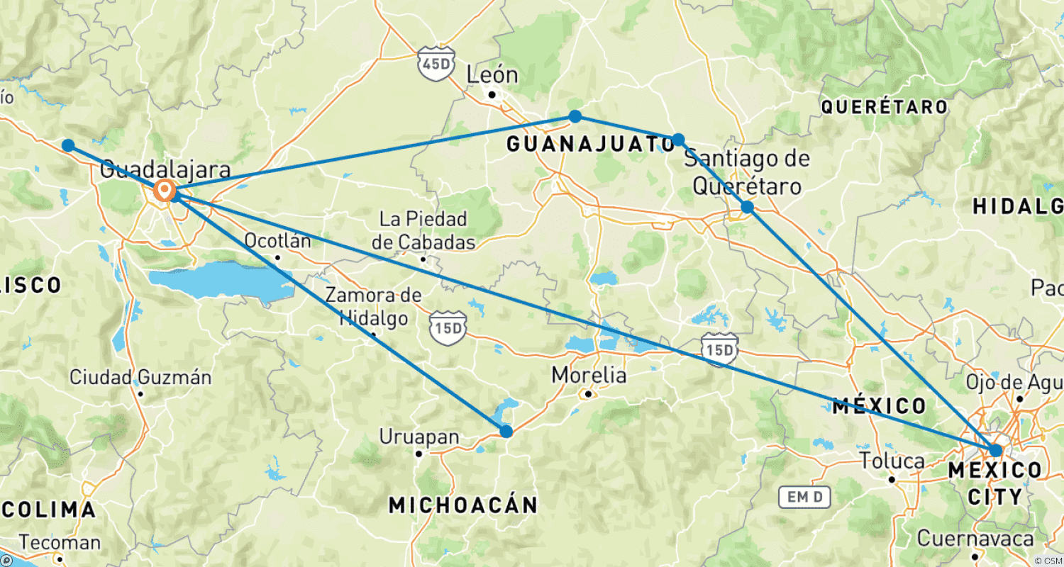 Mapa do percurso de Rota Vice-real a partir de Guadalajara