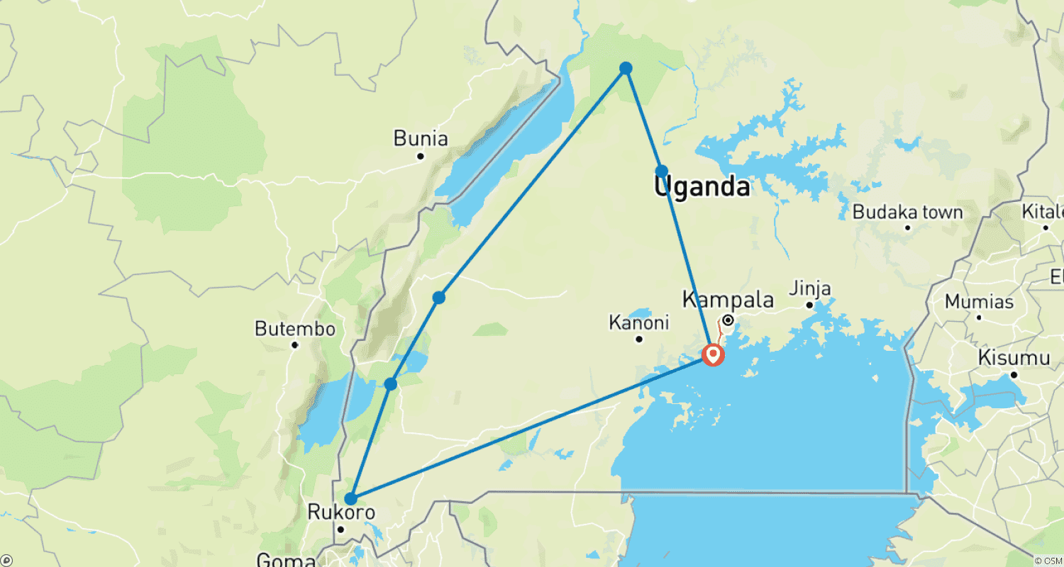 Mapa do percurso de 7 Days Amazing Big Five, Chimp & Gorilla Trekking Safari