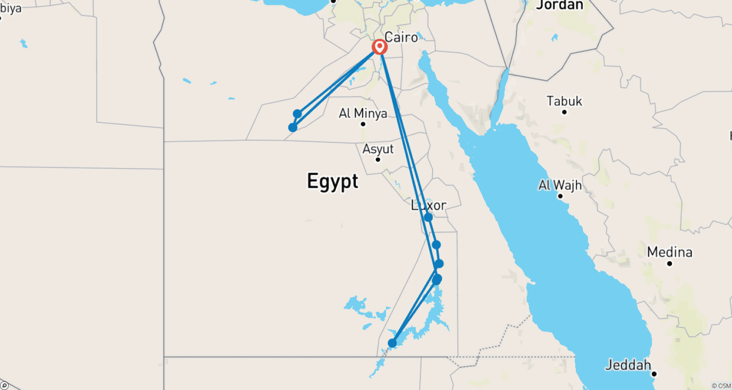 خريطة مسار مملكة مصر: الأهرامات وGEM - الصحراء البيضاء - رحلة نيلية من أسوان إلى الأقصر