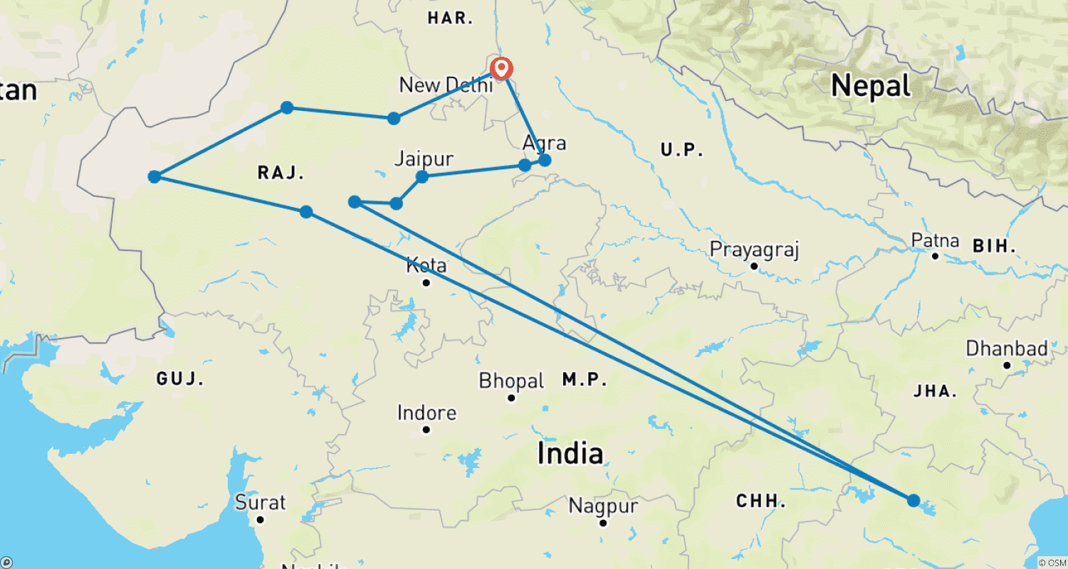 Mapa trasy: Wycieczka objazdowa - Delhi, Jaipur, Agra (z przelotem)