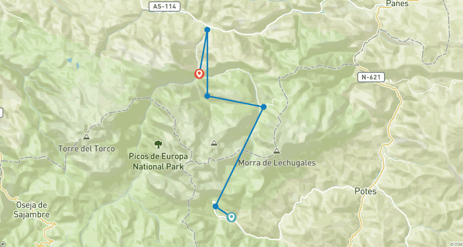 خريطة مسار جولة ذاتية التوجيه في Picos De Europa