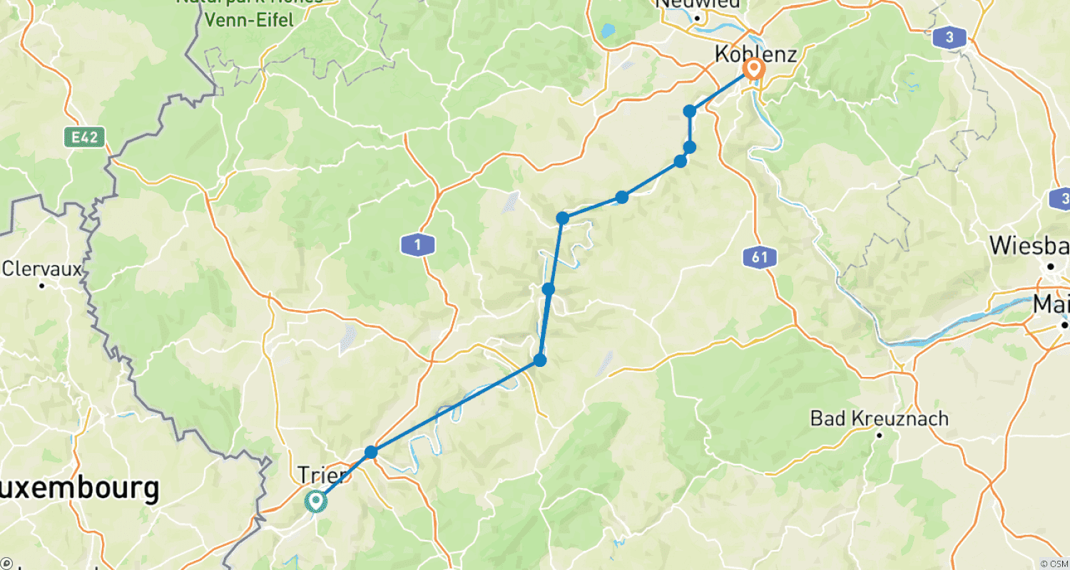 Mapa trasy: Szlak Moselsteig z Urokiem