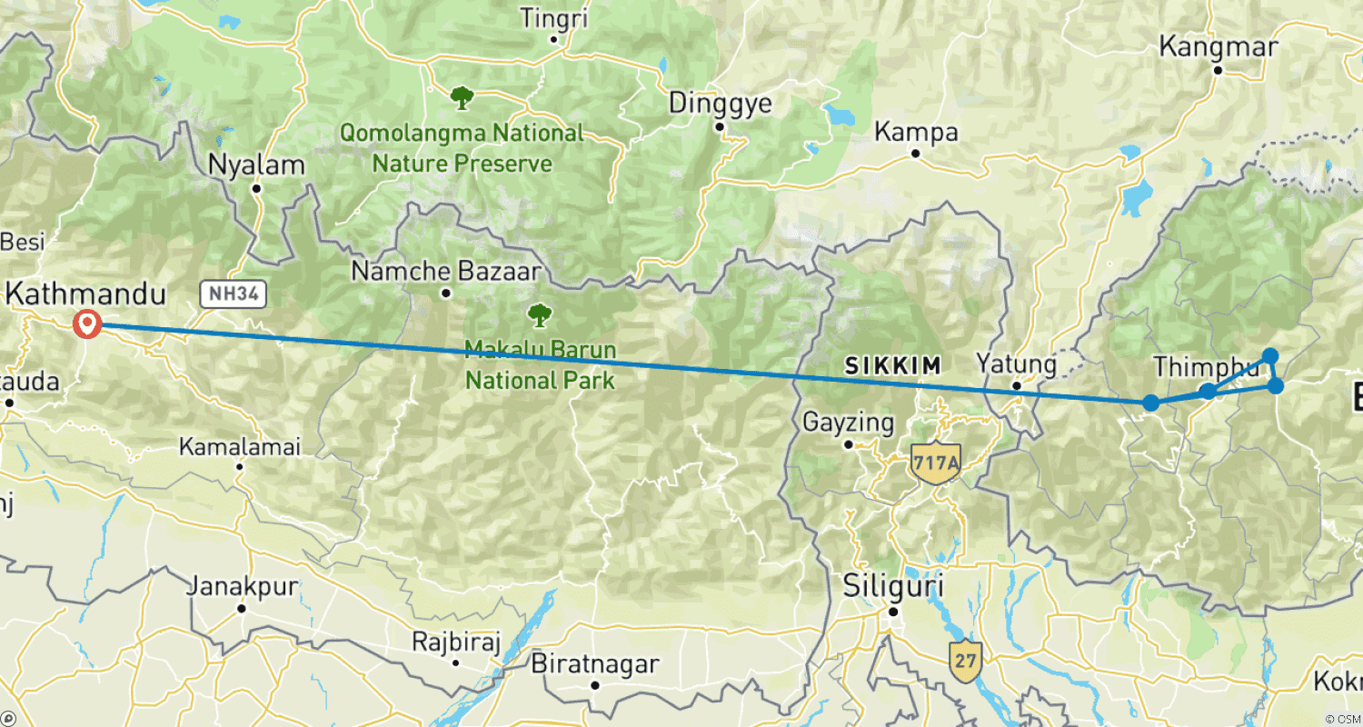 Bhutan, The Dragon Kingdomのルートマップ