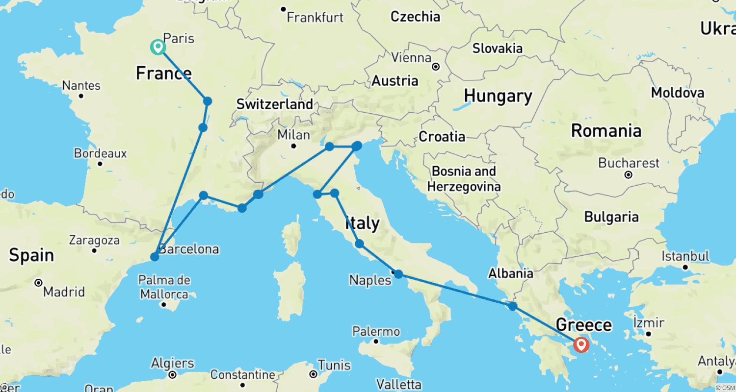 خريطة مسار London to Athens (Plus, Start Paris)