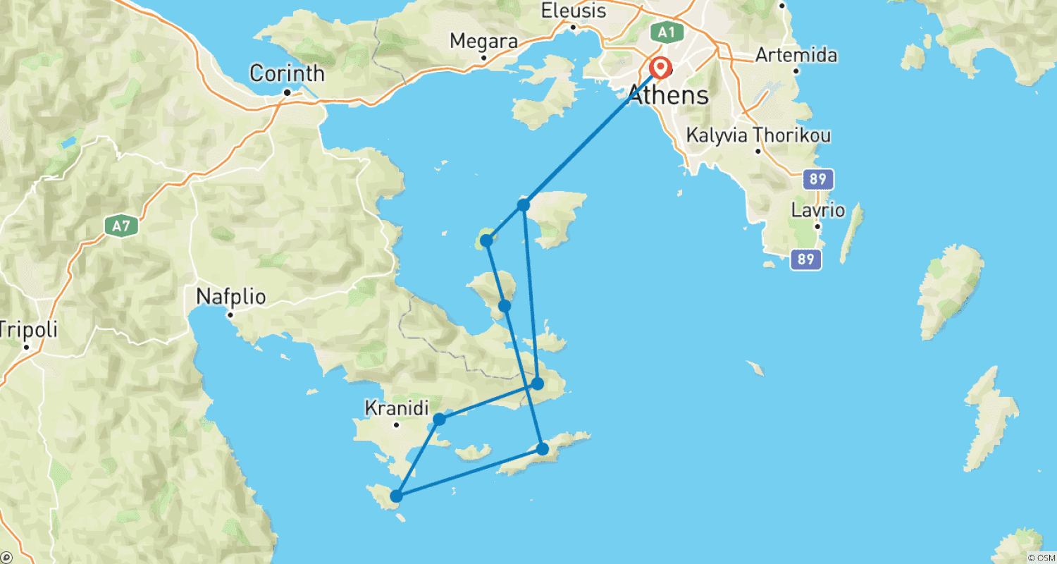 Mapa do percurso de Grécia: Navegar e Nadar