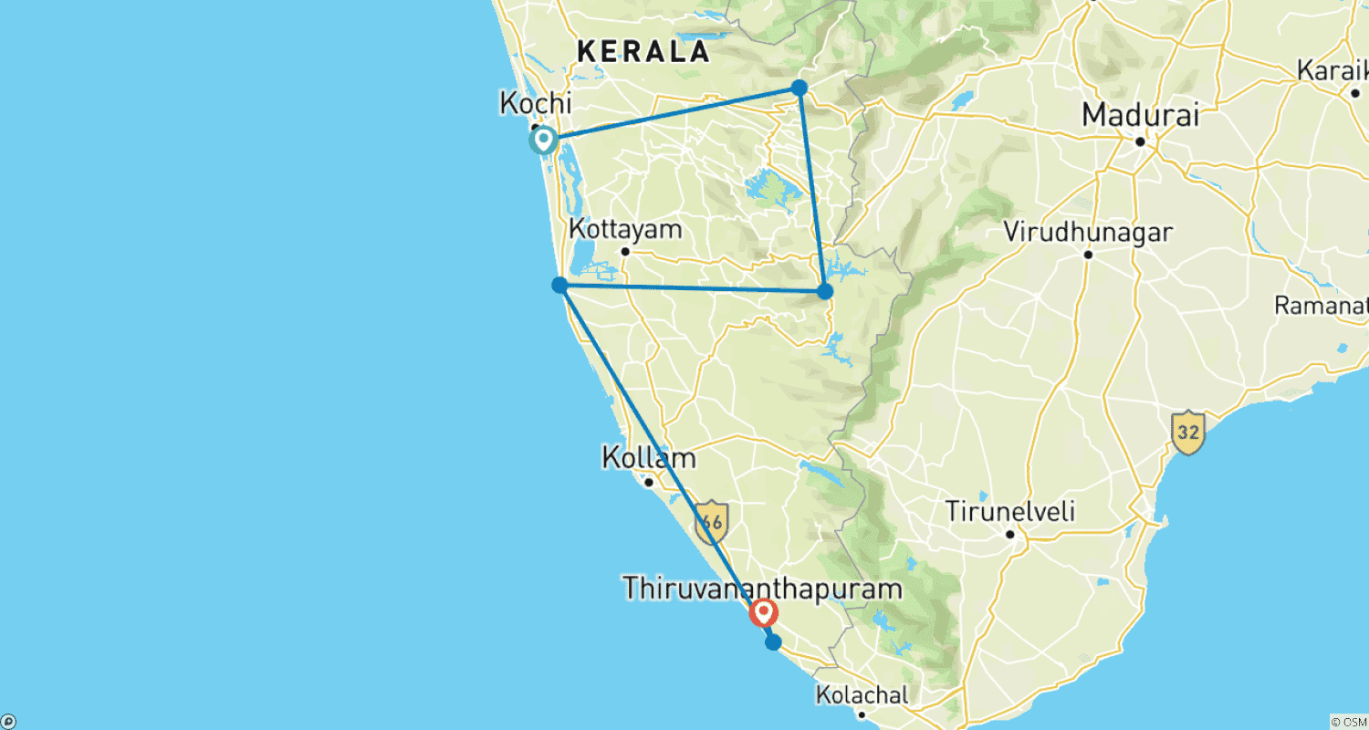 South India Adventure (Private Customize)のルートマップ