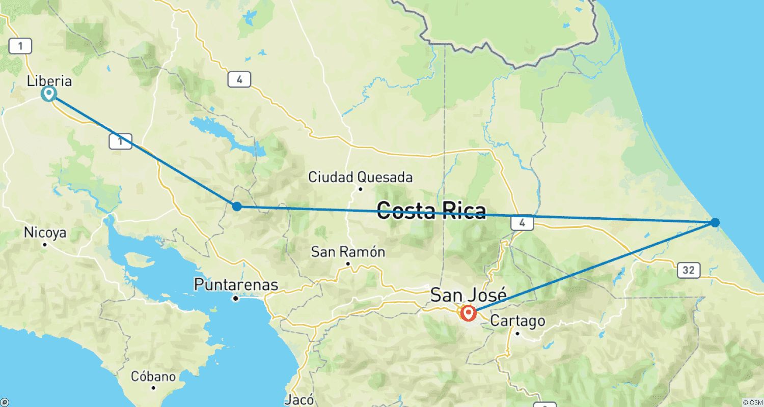 Mapa do percurso de Costa Rica: Conservação da Vida Selvagem, Permacultura e Turismo Responsável