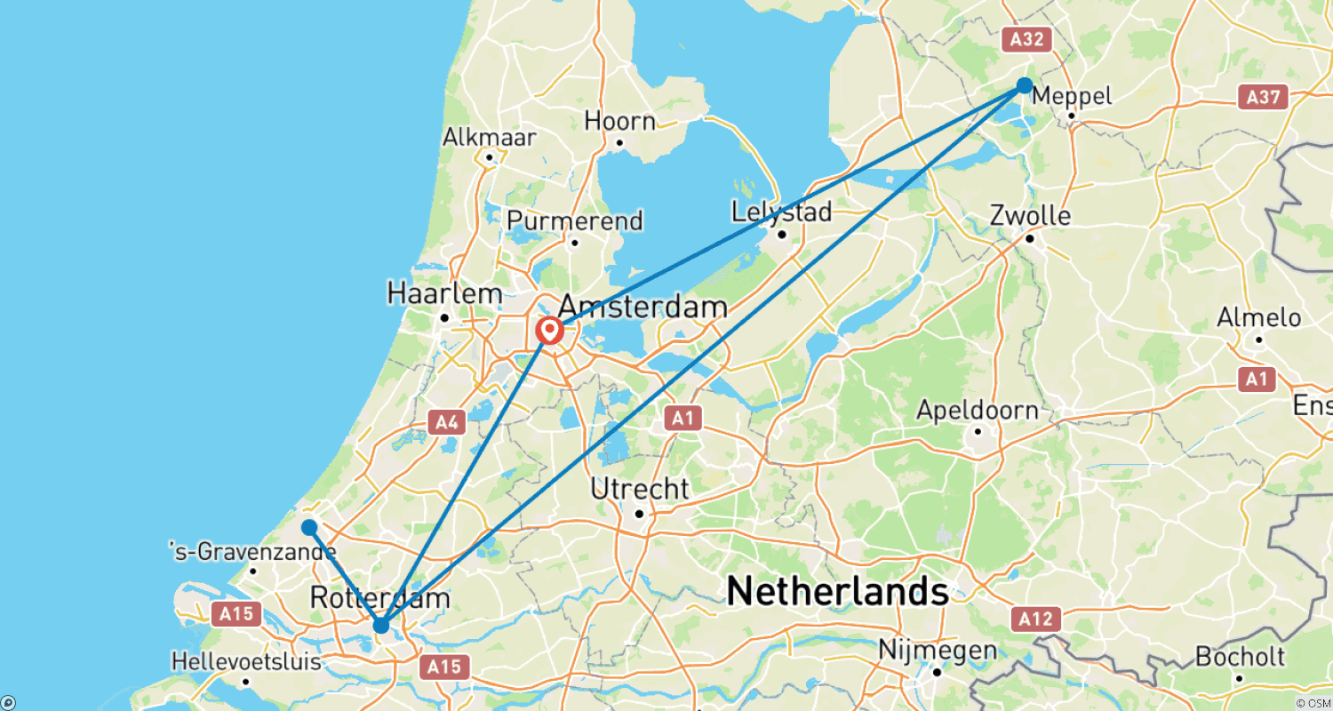 Mapa do percurso de Melhor Tour PRIVADO de 6 Dias pelos Países Baixos com Hotel 4 Estrelas