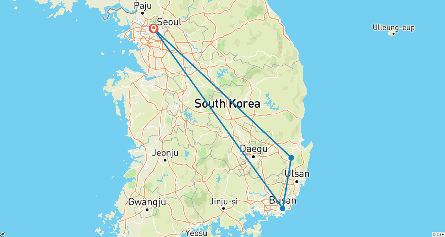 究極の韓国：ソウル、慶州、釜山（プライベートカスタマイズ）のルートマップ