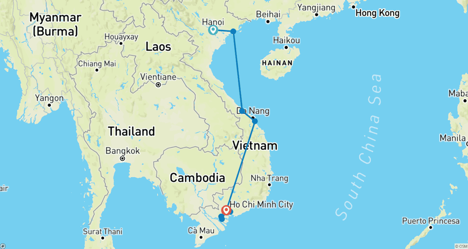 Mapa do percurso de 11 Dias: Vislumbre do Vietnã