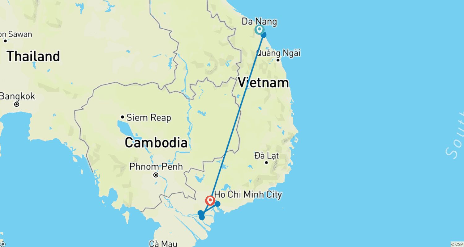Mapa do percurso de 7 Dias de Viagem Romântica de Lua de Mel no Vietnã