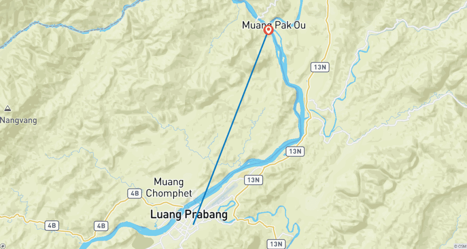 Mapa trasy: 3-dniowy esencjonalny Luang Prabang: kultura, jaskinia, wodospad, atrakcje